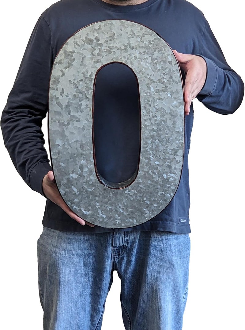 Science Purchase 20" Metal Number 0 (Zero) Wall Decor, Silver with Rusted Edges, Galvanized Wall Mountable Decoration for Country, Mid-Century, or Farmhouse Themed Room or Event - Image 2